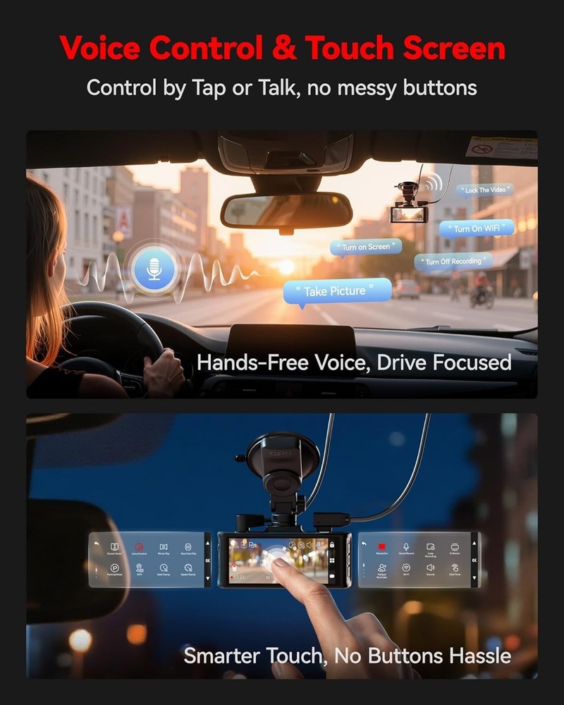 Advanced 4K Touch Screen Dash Camera with Built-in GPS & WiFi Connectivity