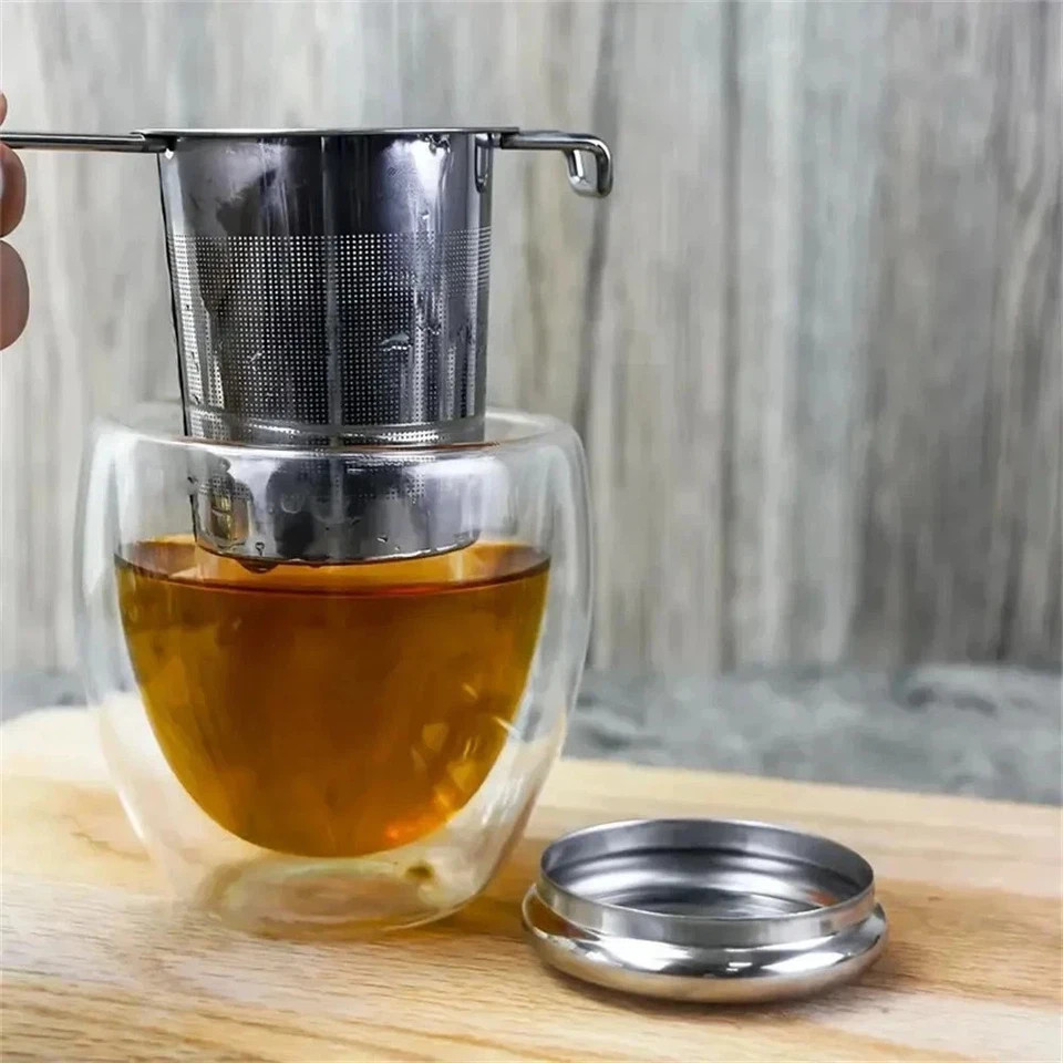 Stainless Steel Tea Filter with Folding Handle Loose Leaf Strainer with Lid**