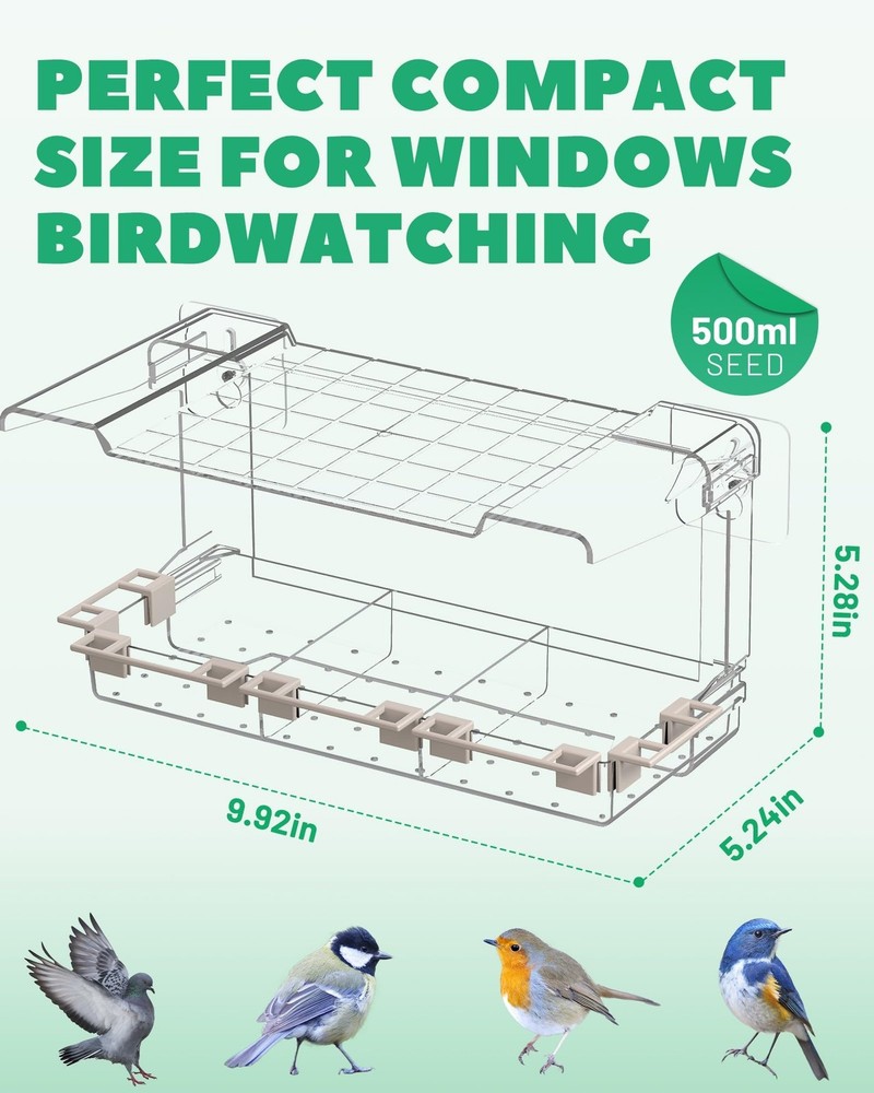 Clear Window Bird Feeder Outdoors - for Viewing with 5