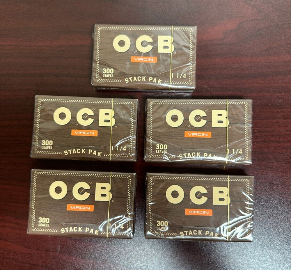 OCB VIRGIN 1 1/4 Stack Pak Cigarette Rolling Papers 300s -5 PACKS