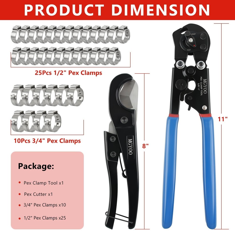 Pex Crimping Tool Kit Cinch and Remove Dual-Function Pex Crimp Tool 3/8" to 1...
