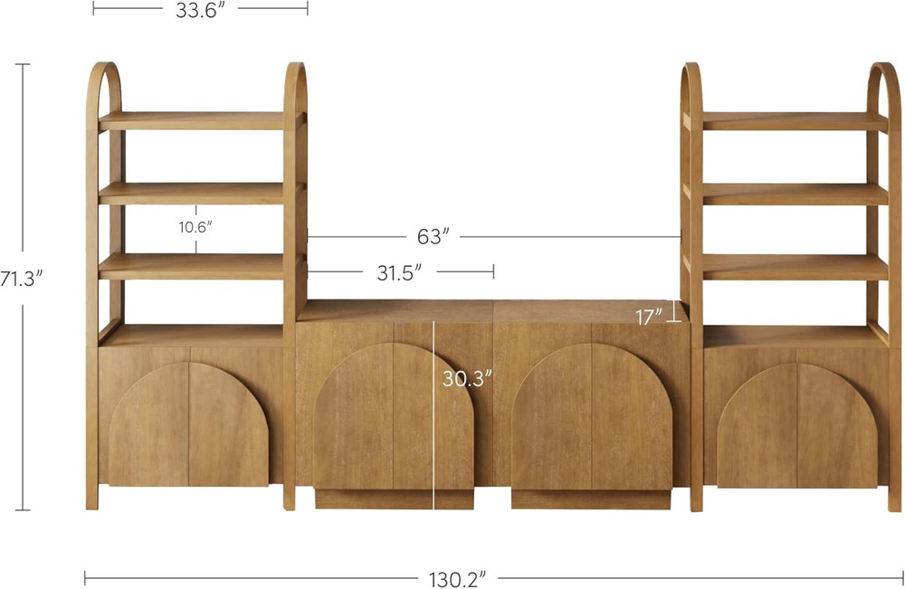 Mid-Century Modern Iris Sideboard & Bookcase Set in Light Brown Wood