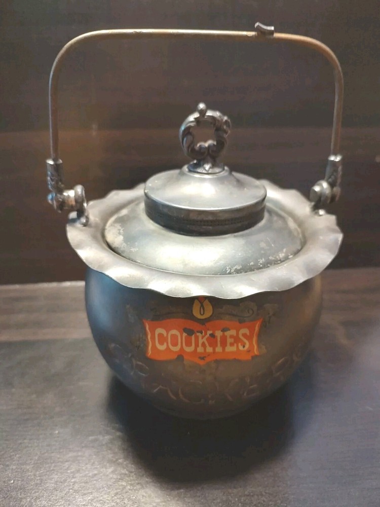 Antique Silver Crackers Biscuit Jar with Handle by Empire MFG