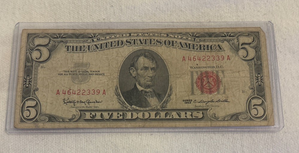 1963 $5 Dollar Bill Red Seal Note