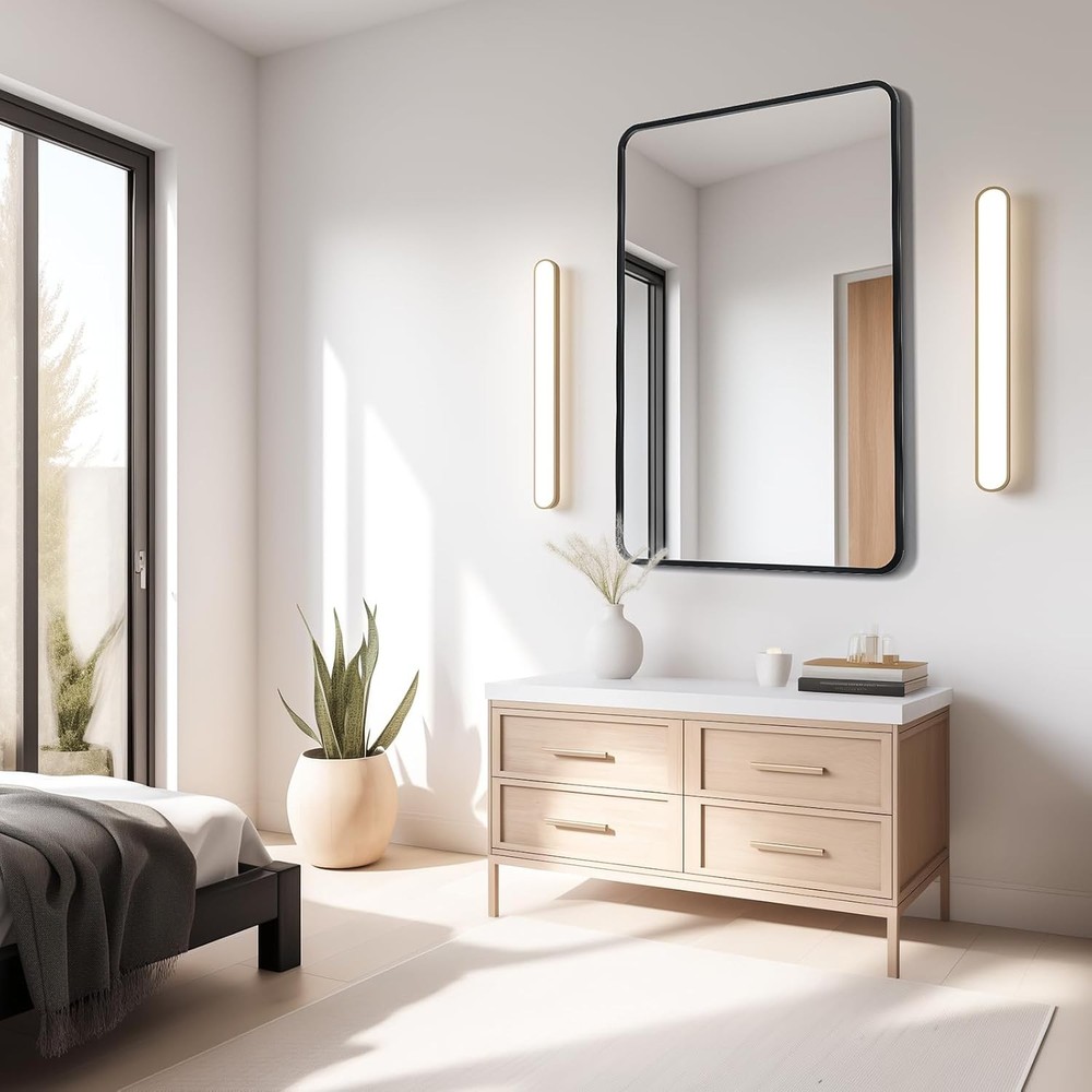 USHOWER Black Bathroom Mirror 24x36" Metal Frame Rectangle Vanity Wall Mirror