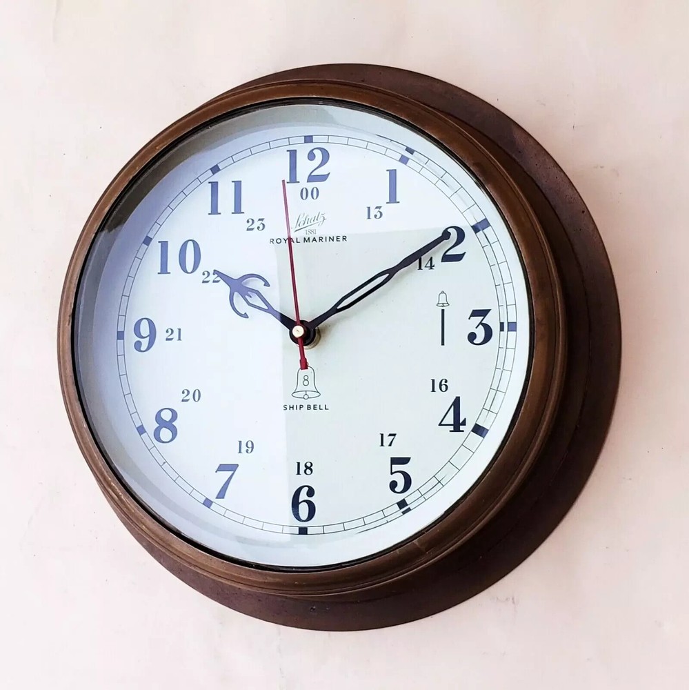 Vintage Decorative Solid Brass Ship Clock Antique Replica Maritime Wall Clock.