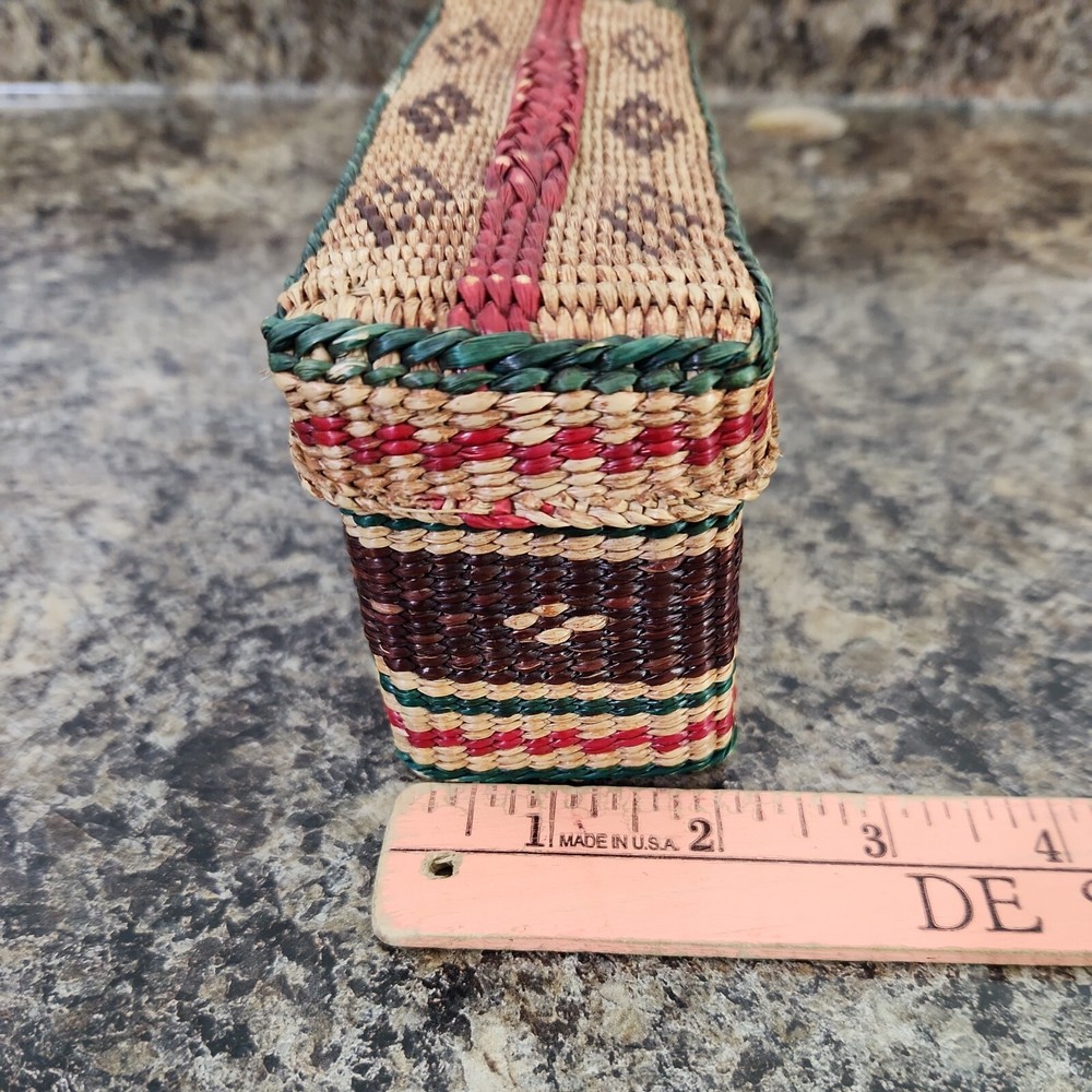 Vintage Sewing Storage Basket Woven Rectangle Lid