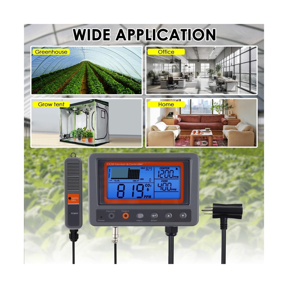 CO2 Controller Carbon Dioxide Controller CO2 Meter Monitor Day and Night Rela...