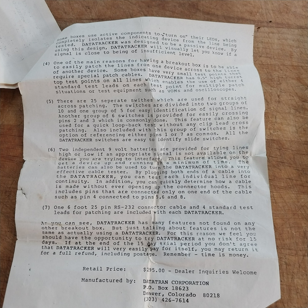 VTG Datatran Data Tracker Cable Tester RS-232 Breakout Box Case Cables & Manual