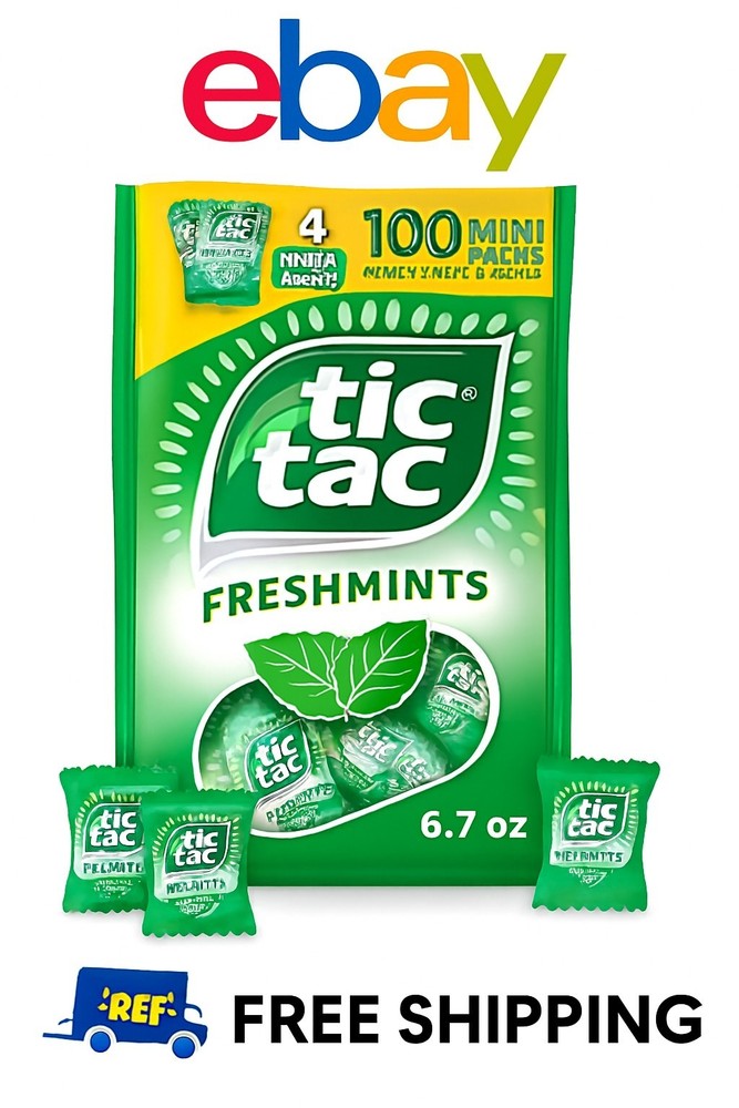 Tic Tac Freshmints Bulk Bag - 100 Mini Packs (4 Mints Each), Share-Size 6.7 Oz