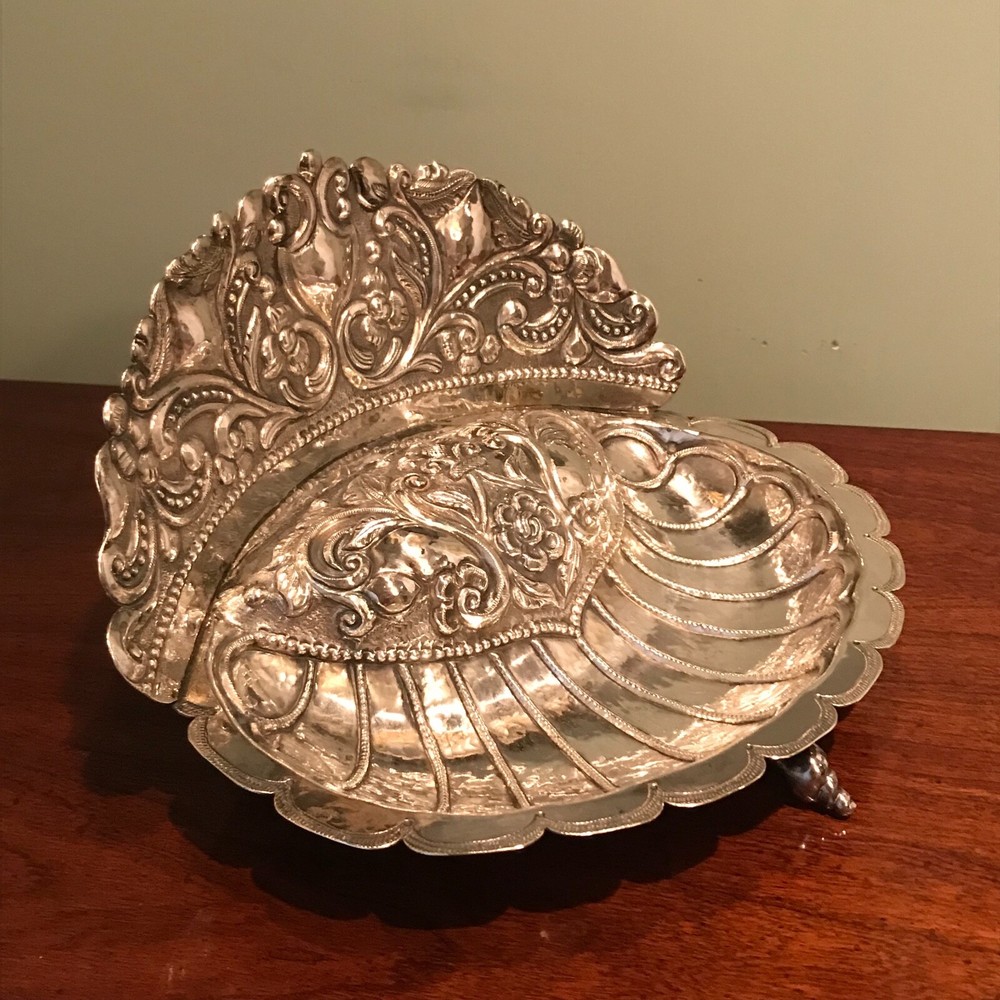 Antique Spanish Colonial Silver Baptismal Font Shell Dish