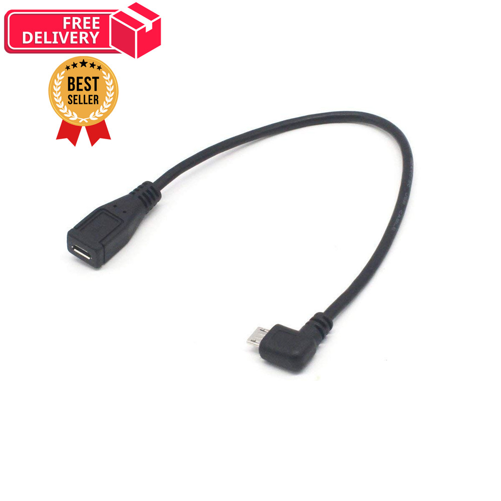 Micro USB Left Angle,Micro Extension Cable, 90 Degree 10 inches, Black