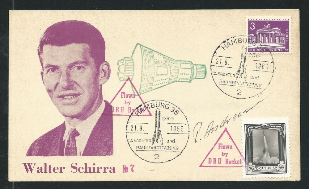 1963 DENMARK DRU rocket card - Walter Schirra - EZ 3C1