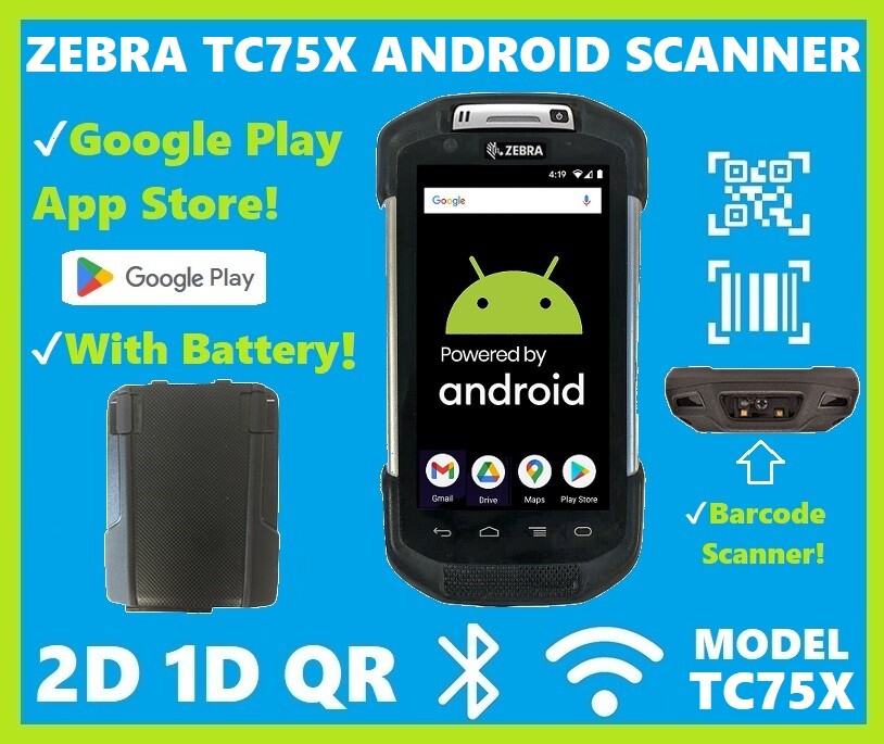 Zebra TC75x Ultra Rugged Android Barcode Scanner 2D/1D, Google Play, TC75EK!🔥⭐