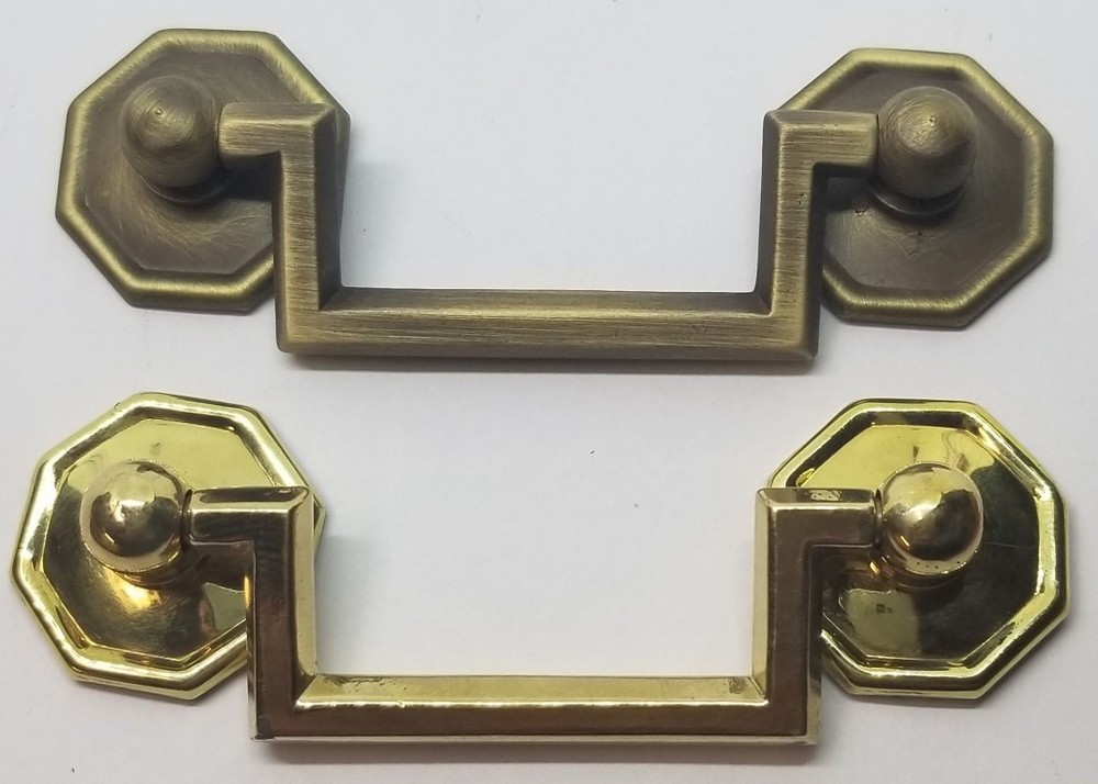 SMALL BRIGHT BRASS 2.5" Centers Colonial Revival Drawer Pull Square Handle knob
