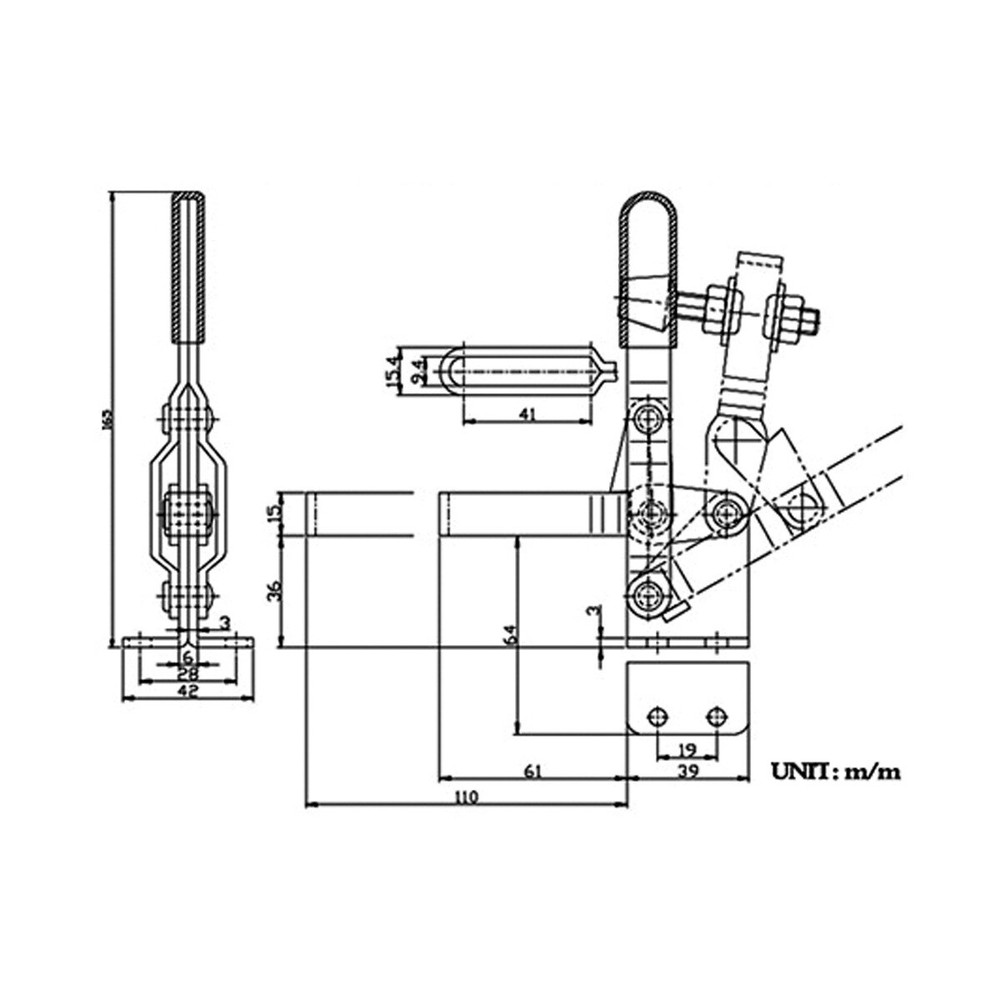 STYLE # 101-D VERTICAL U-BAR TOGGLE CLAMP WITH FLANGED BASE (3900-0334)