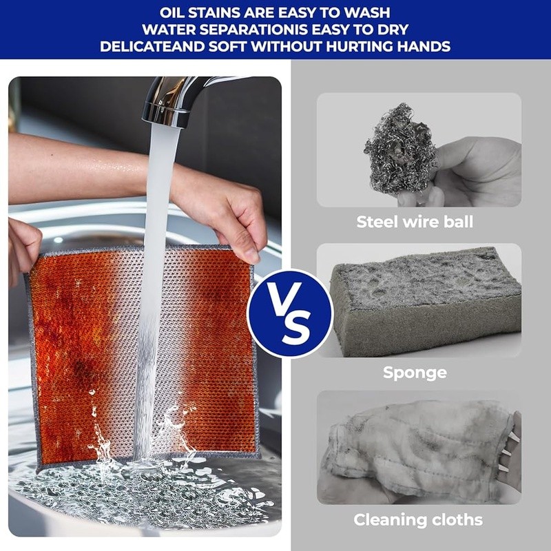 Reusable Non-Scratch Three-Layer Wire Cleaning Cloths Kitchen & Home Tasks New