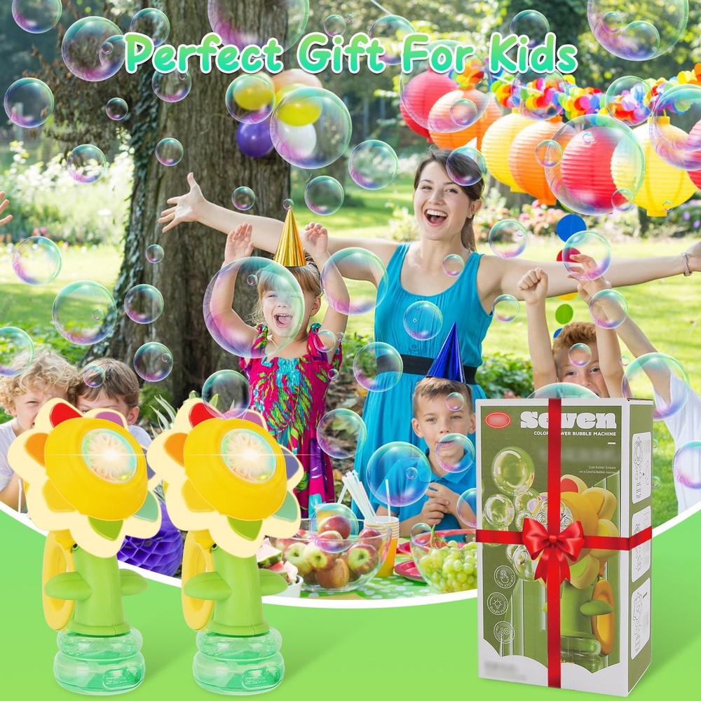 2Pcs Bubble Machines& Lights Dancing Sunflower Bubble Maker Rechargeable Maker