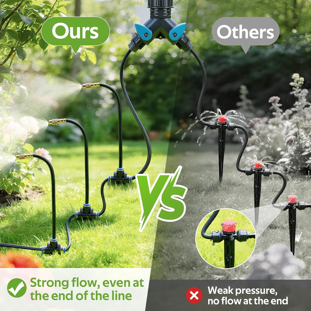 360° Adjustable Drip Irrigation System 100FT, 1/4" Tubing with Adjustable Copper