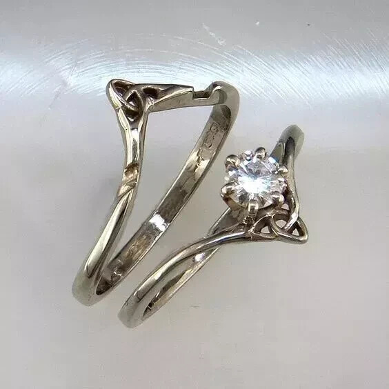 Art Deco Style Lab Created Interlocking Wedding White Gold FN Ring Set