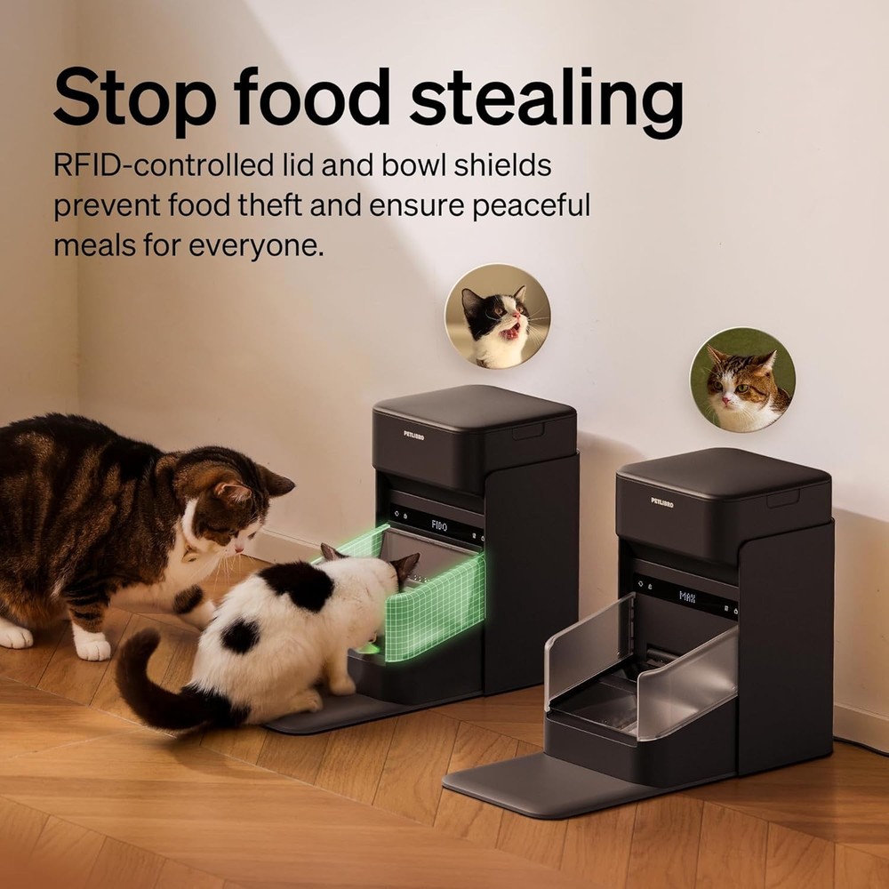 PET.LIBRO RFID Automatic WIFI App Controlled Pet Feeder, 3L, Black, Adjustable