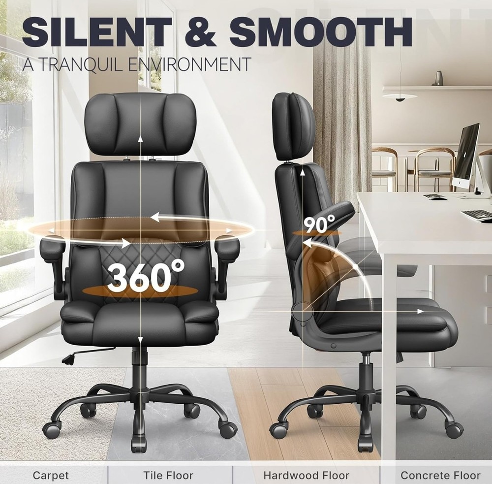 Executive Office Ergonomic Chair, Computer Chair with Adjustable Headrest,PU...