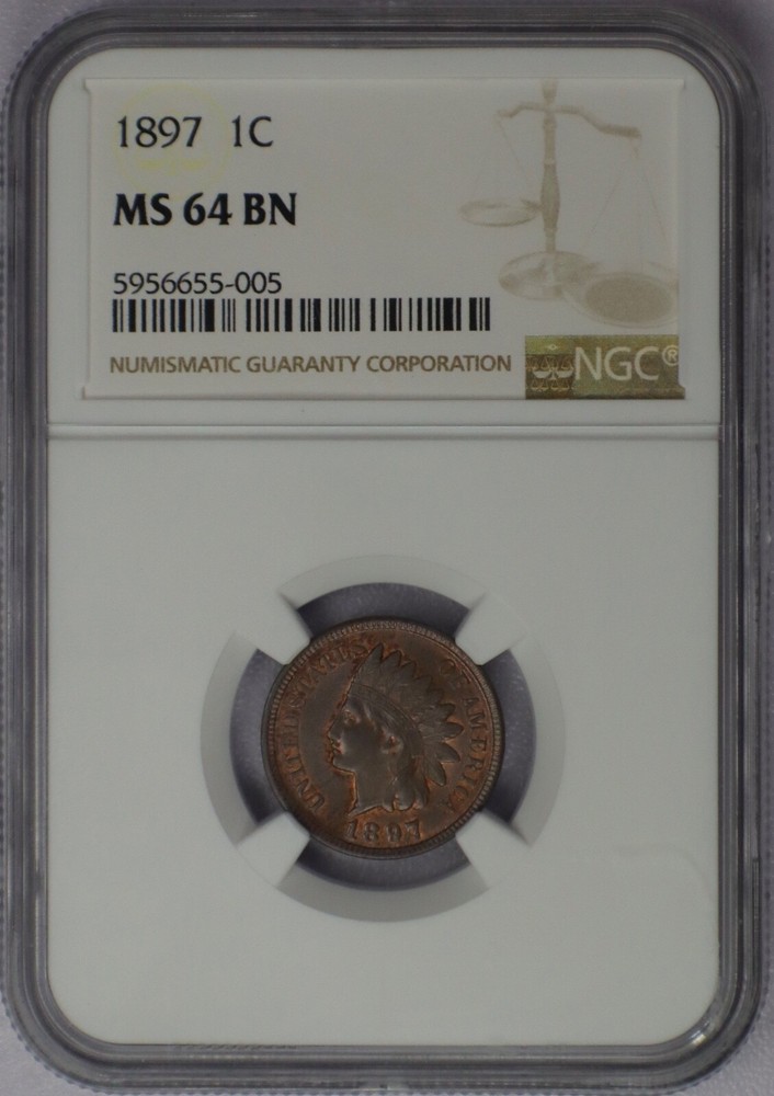 1897 1c Indian Head Cent - NGC MS 64 BN