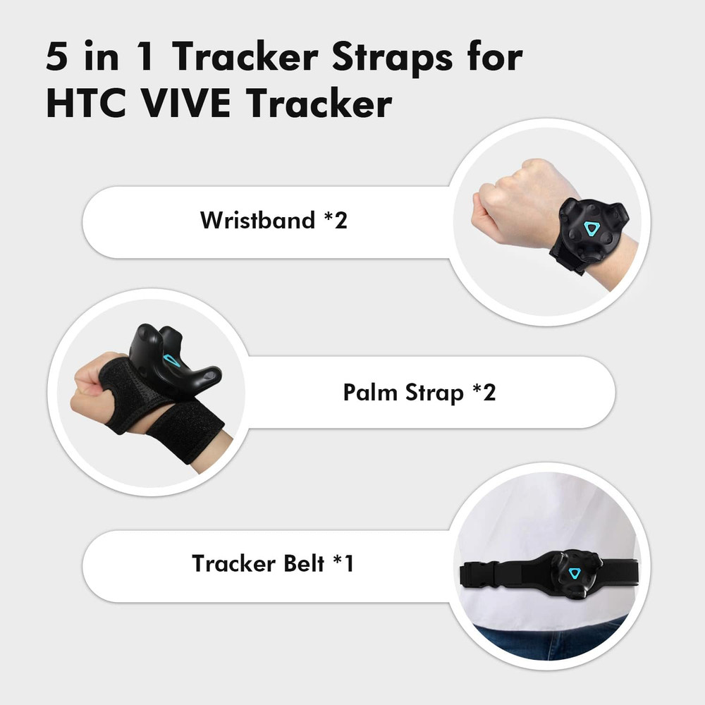 AMVR 5-Pcs Full Body Straps for HTC Vive VR Tracker/Tracker(3.0) - Adjustable Wa