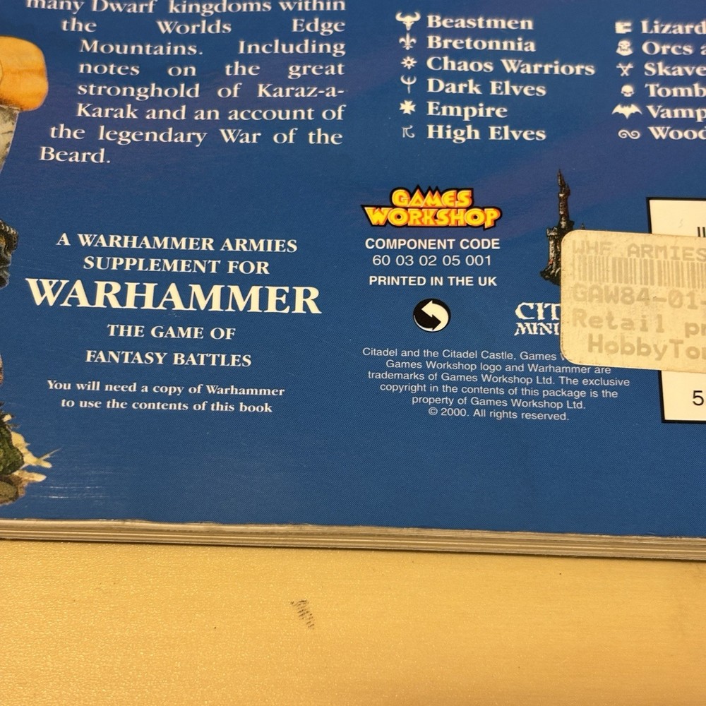 Warhammer Armies Dwarfs Supplement 2000 Games Workshop Softcover Rules Book