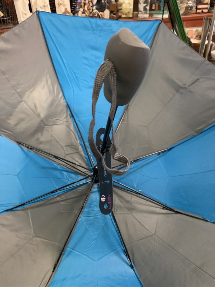 MISTY HARBOR AUTO OPEN BLUE GRAY STRIPED RUBBER HANDLE 41" CANOPY UMBRELLA