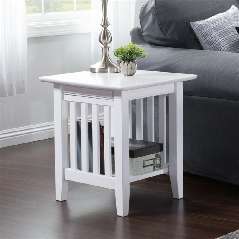 Bowery Hill Contemporary Solid Wood End Table with Sturdy Leg in White