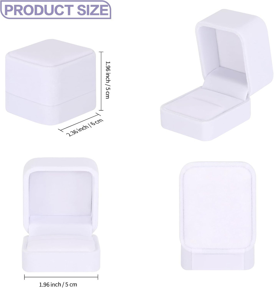 2 Pieces Velvet Ring Gift Box, Small Ring Storage Boxes for Proposal White