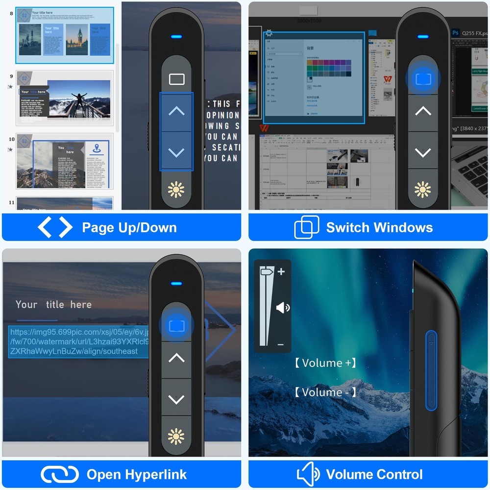 USB Type C Wireless Presenter Remote Presentation Clicker,Volume Control Powe...