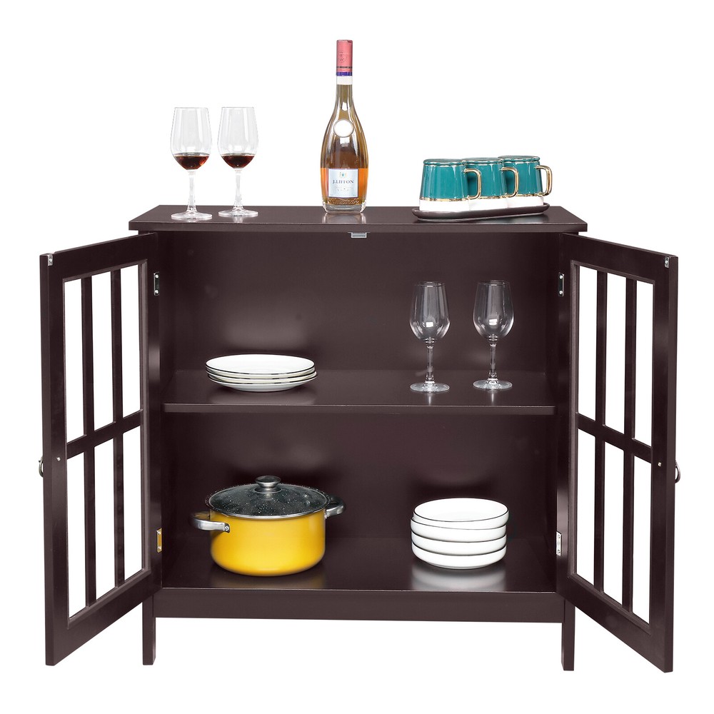 Storage Sideboard Buffet Wooden Cabinet Table Server Home Kitchen w/2 Clear Door