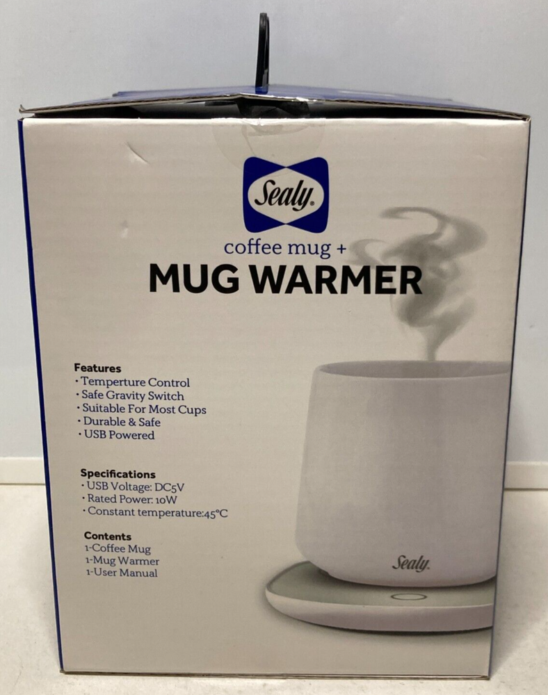 Sealy Coffee Mug+Mug/Cup Warmer 2Pc Set, USB Power, Temp Control, Gravity Switch