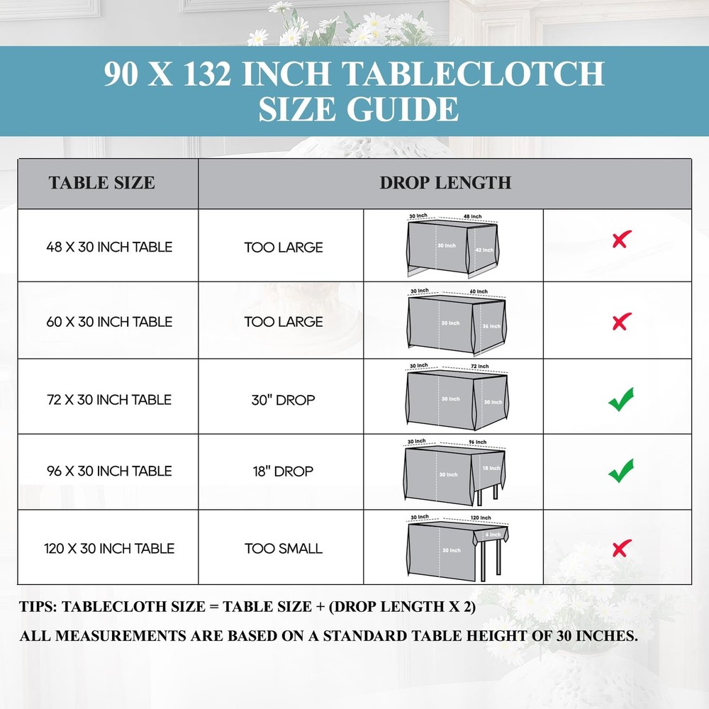 VidaFete 1 Pack Tablecloth 90 * 132inch Rectangle Table Cloth Polyester, Stain W