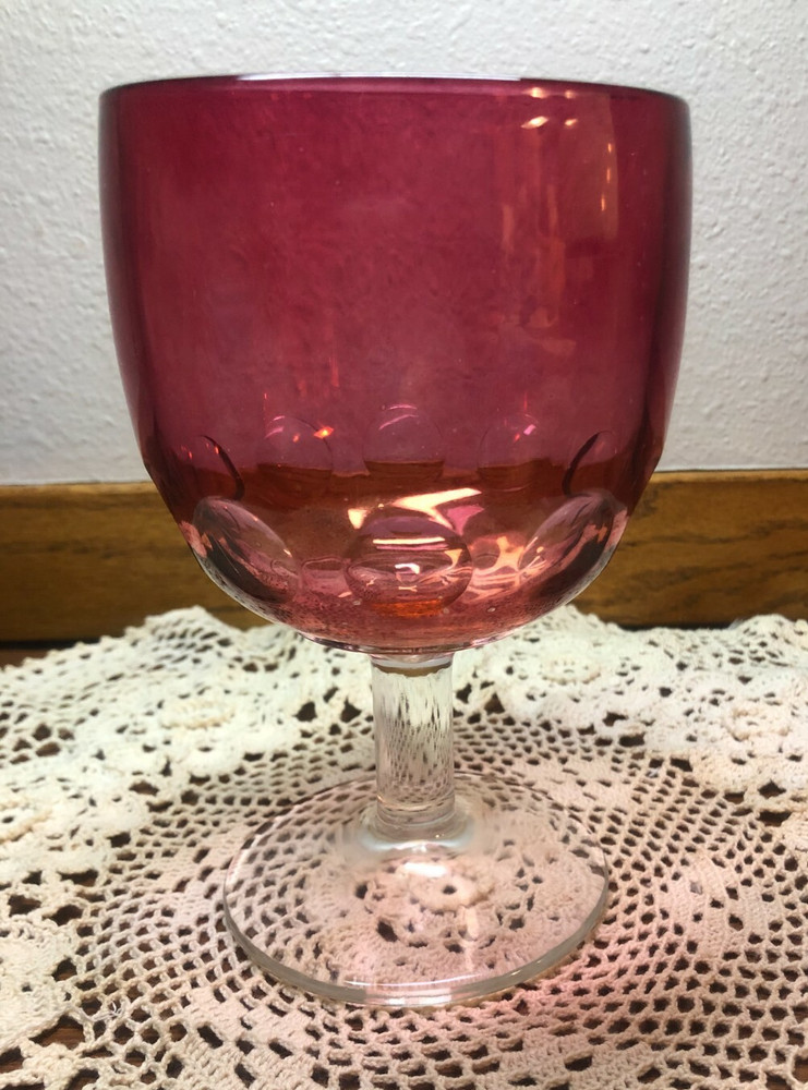 BARTLETT COLLINS VINTAGE FLASHED RUBY RED THUMBPRINT FOOTED STEMMED WINE GOBLET