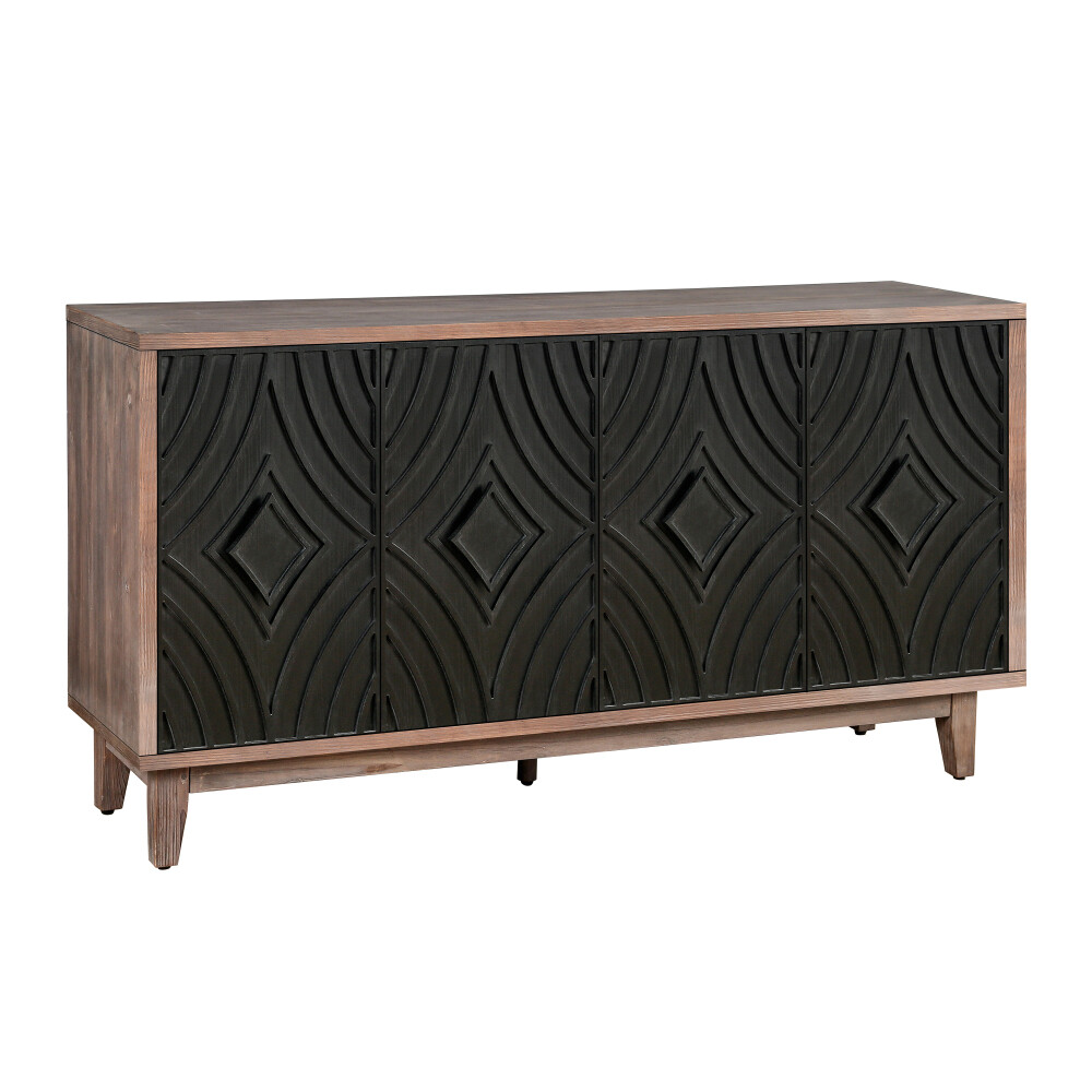 60"Kitchen Storage Cabinet with 4 Convex Pattern Diamond Doors and 2 Shelves