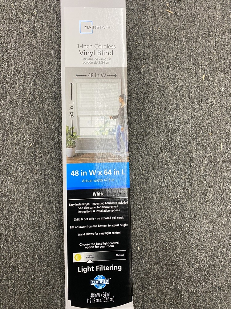 1" Cordless Vinyl White Blind  48x64