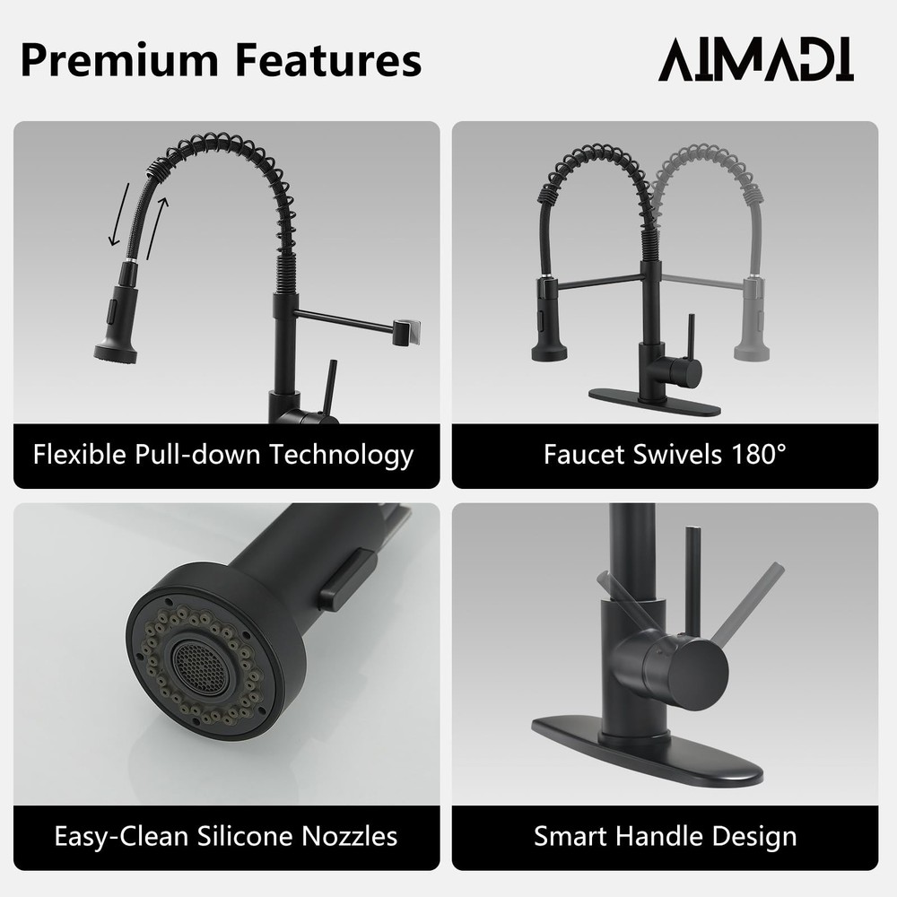 AIMADI Matte Black Pull Down Kitchen Faucet