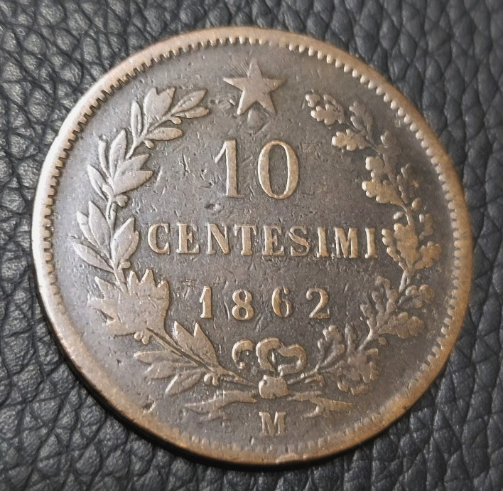 1862 Italy 10 Centesimi Coin