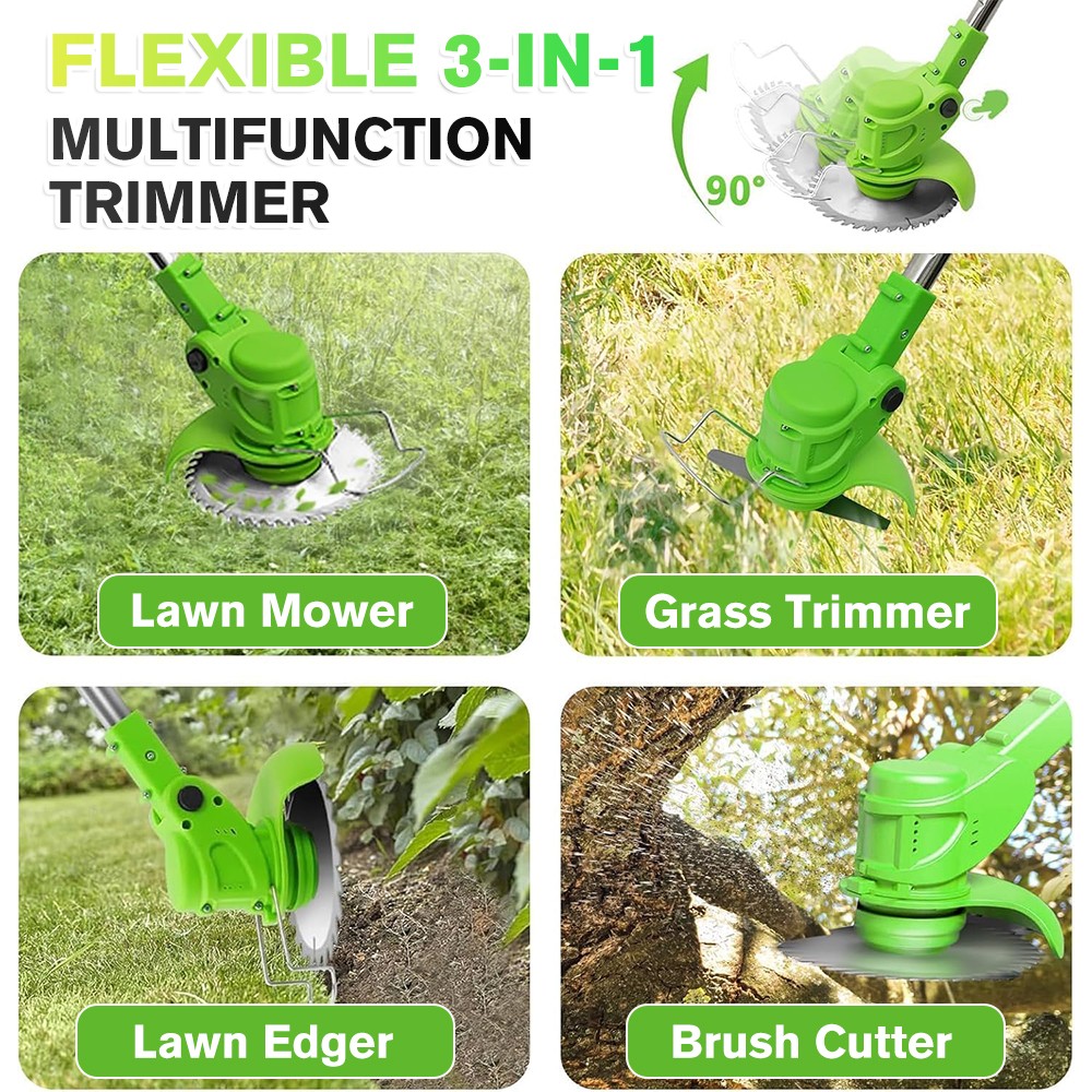 Cordless String Trimmer Electric Edger Weed Grass Eater Lawn Cutter +2 Batteries
