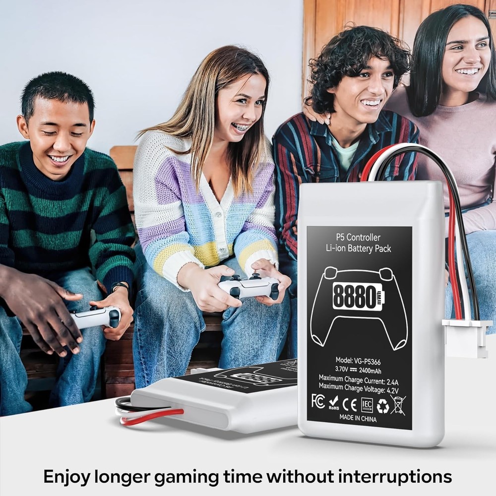 PS5 Controller Battery with 2 Packs x 8880mWh High Capacity PS5 Controller Batte