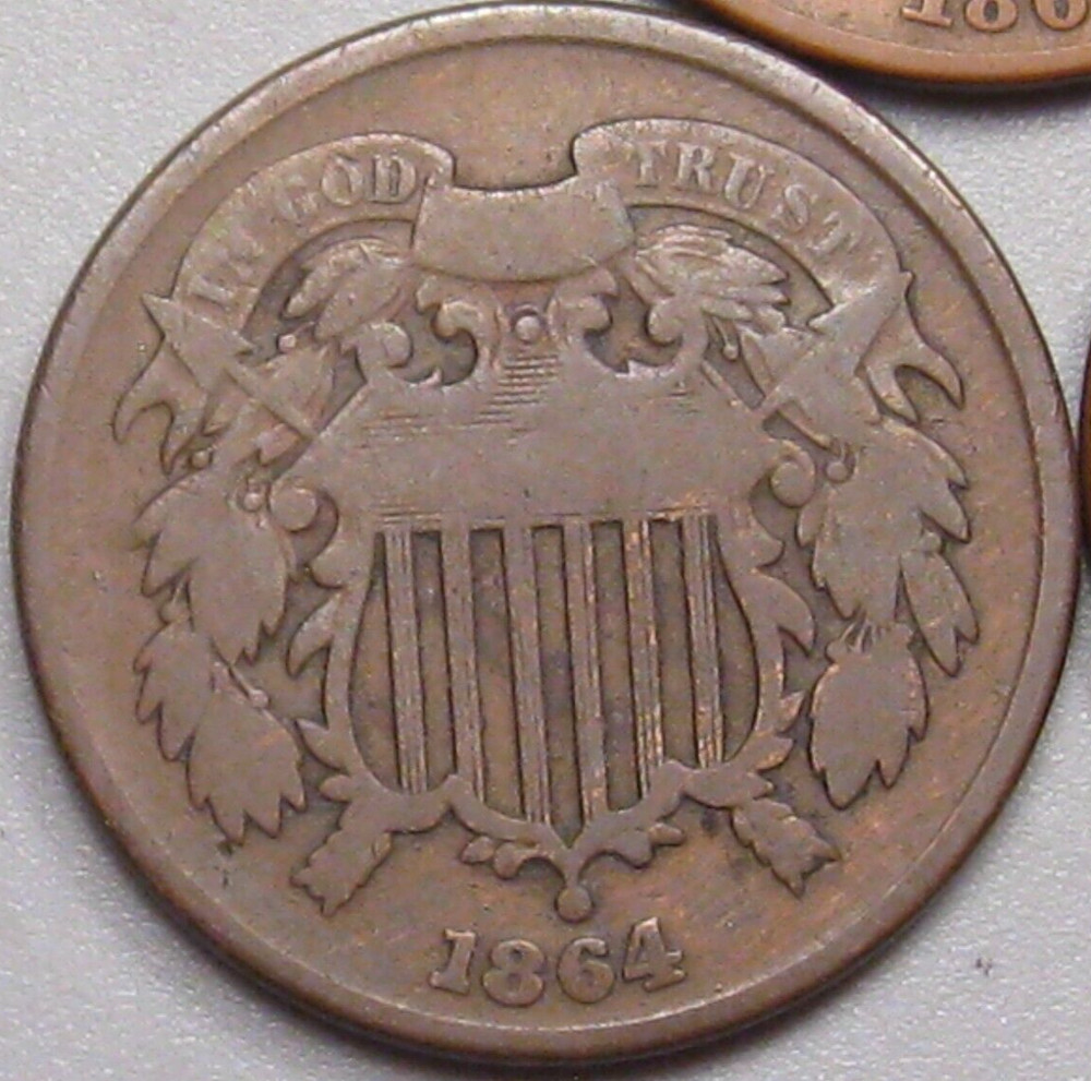 3 US 2¢ Two Cent Piece 1864, 1865, 1867