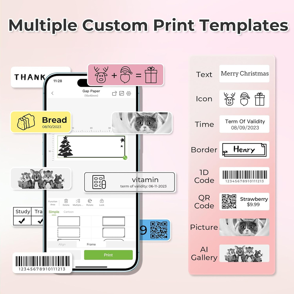 Label Maker Machine with Tape, P21 Bluetooth Label Printer, Wireless Mini Label