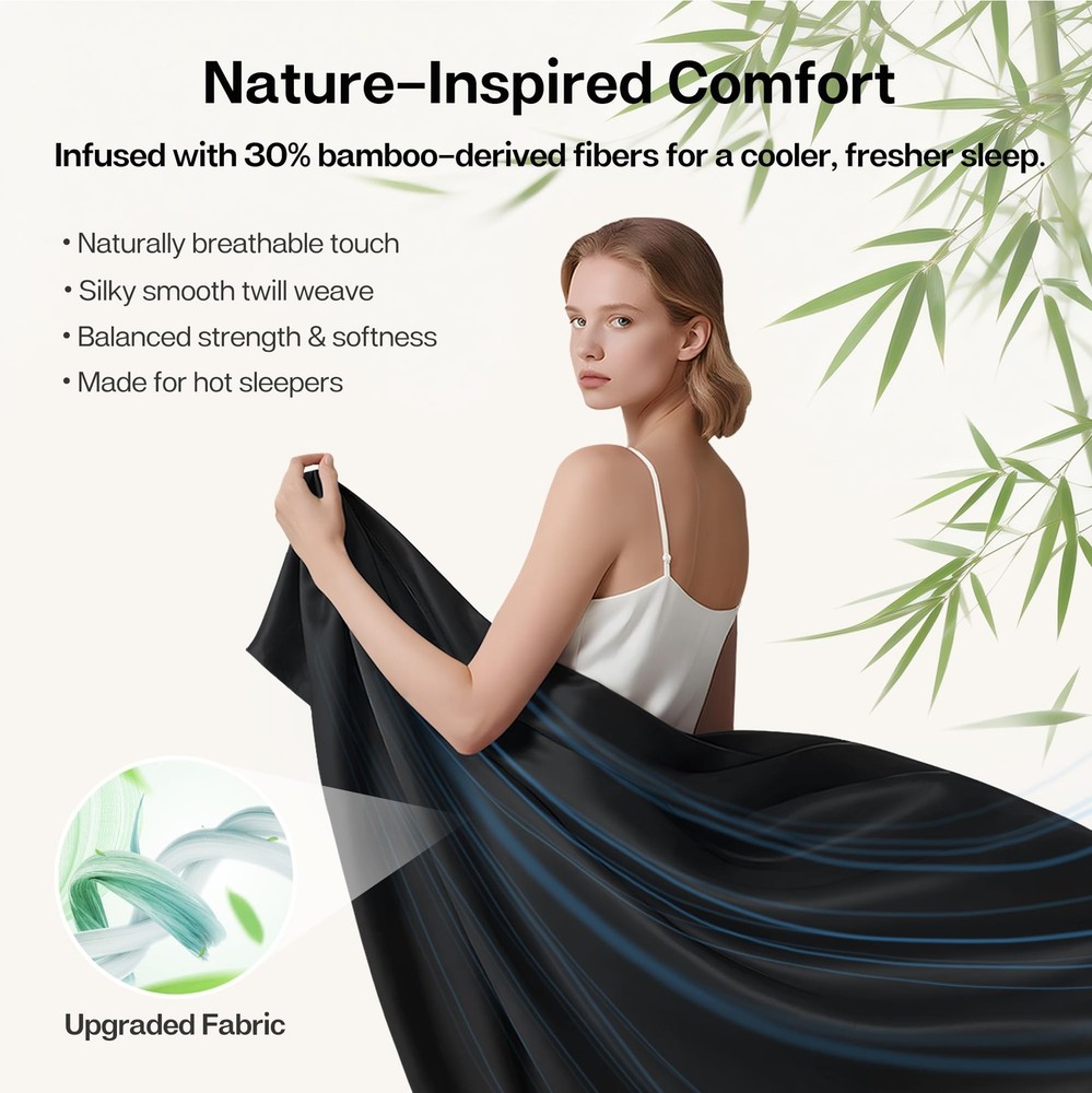 Queen Sheet Set, 4-Piece Cooling Sheets, Rayon Derived from Bamboo & Polyeste...