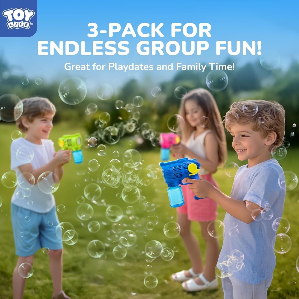 TOY Life 3 Pack Bubble Guns for Kids, Automatic Bubble Blower, Leakproof & Light