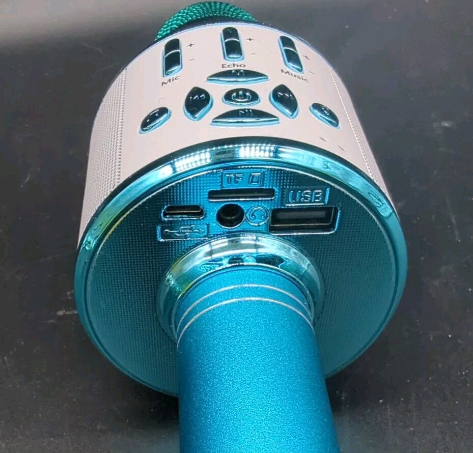 Bluetooth,speaker,lights Multifunction Karaoke Microphone Blue Tested Works