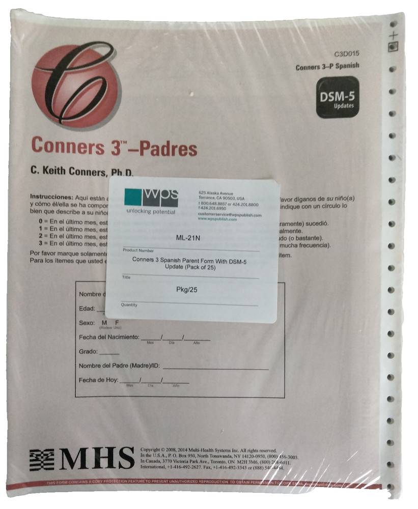 Conners 3 Padres Handscore Forms Protocols  C3D015, DSM-5 Update, New