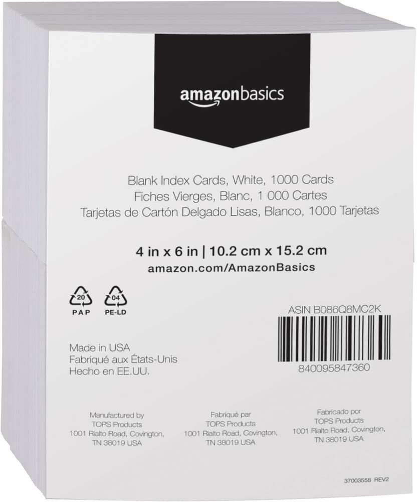 Blank Index Cards for Studying and Note Taking, White, 4" X 6", 1000 Count (Pack